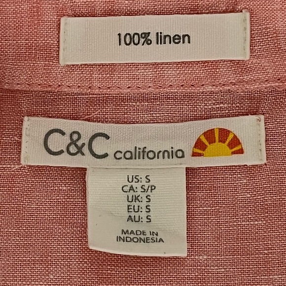 C&C California Pink relaxed fit Linen Collared Pullover all season Blouse top - Picture 6 of 7